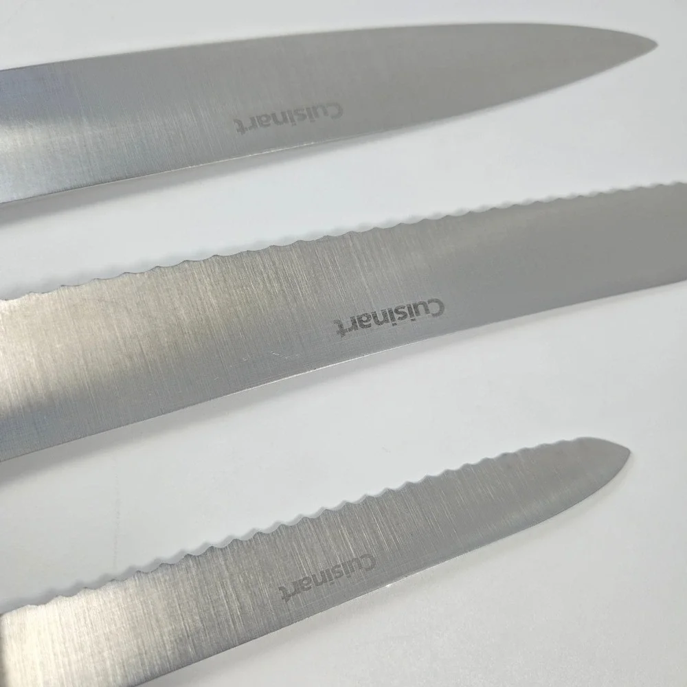 Cuisinart 3 Stainless Steel Knives Set Carving Bread‎ Serrated Utility Black